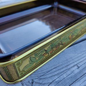 Vintage Pyrex 232 Metal Carrier with Two Cranberry Casserole Dishes